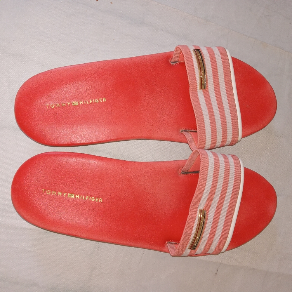Tommy Hilfiger Coral Striped Slides 9 5 - Picture 3 of 5
